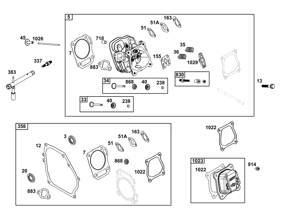 Cylinder Head Group Diagram and Parts List for 130G62-0153-H5 100000 - 19Z999 Briggs and Stratton Engine